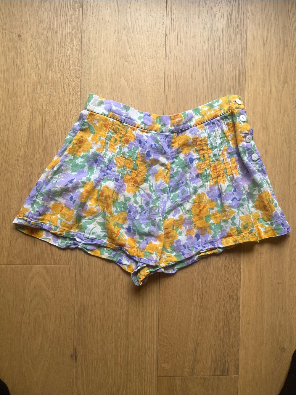 Tularosa Floral Linen-Blend Shorts - Lavender, Yellow & Green